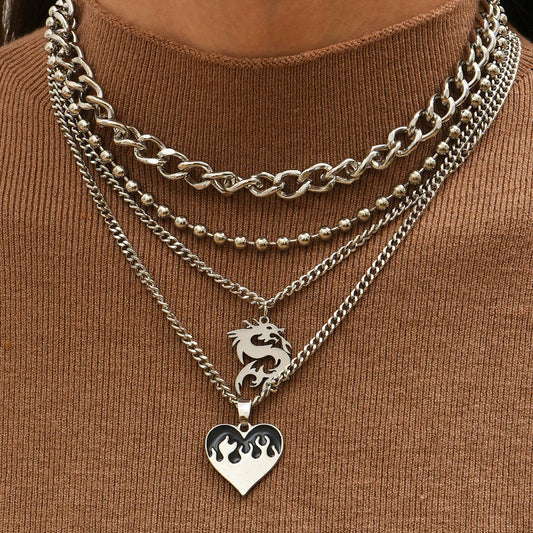 Simple Love Dragon Pendant with adjustable alloy chain in silver electroplated finish