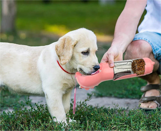 Versatile 3-in-1 Pet Water Bottle with Feeding Bowl and Waste Bag Storage