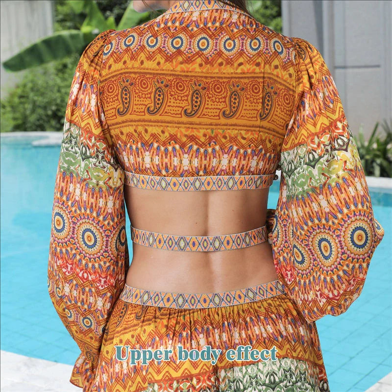 Elegant Women's Floral Long Sleeve Dress in vibrant orange, perfect for spring and summer occasions.