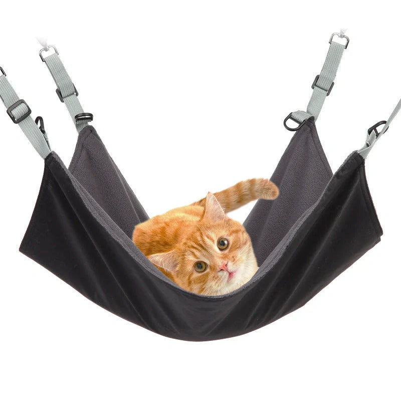 Seasonal pet hammock for cats and small dogs with plush and waterproof layers