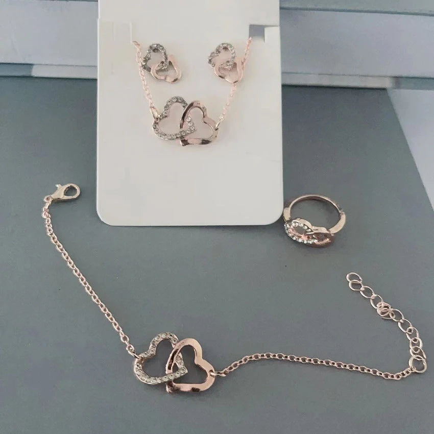 5PCS Fashion Butterfly Pendants Necklace Earrings Ring Bracelet Sets For Women