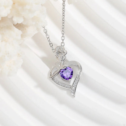 Elegant rose heart-shaped rhinestone necklace for women, perfect as a Valentine's Day gift.