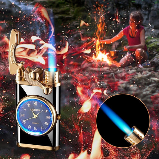 A versatile butane lighter watch with various color options and flame styles