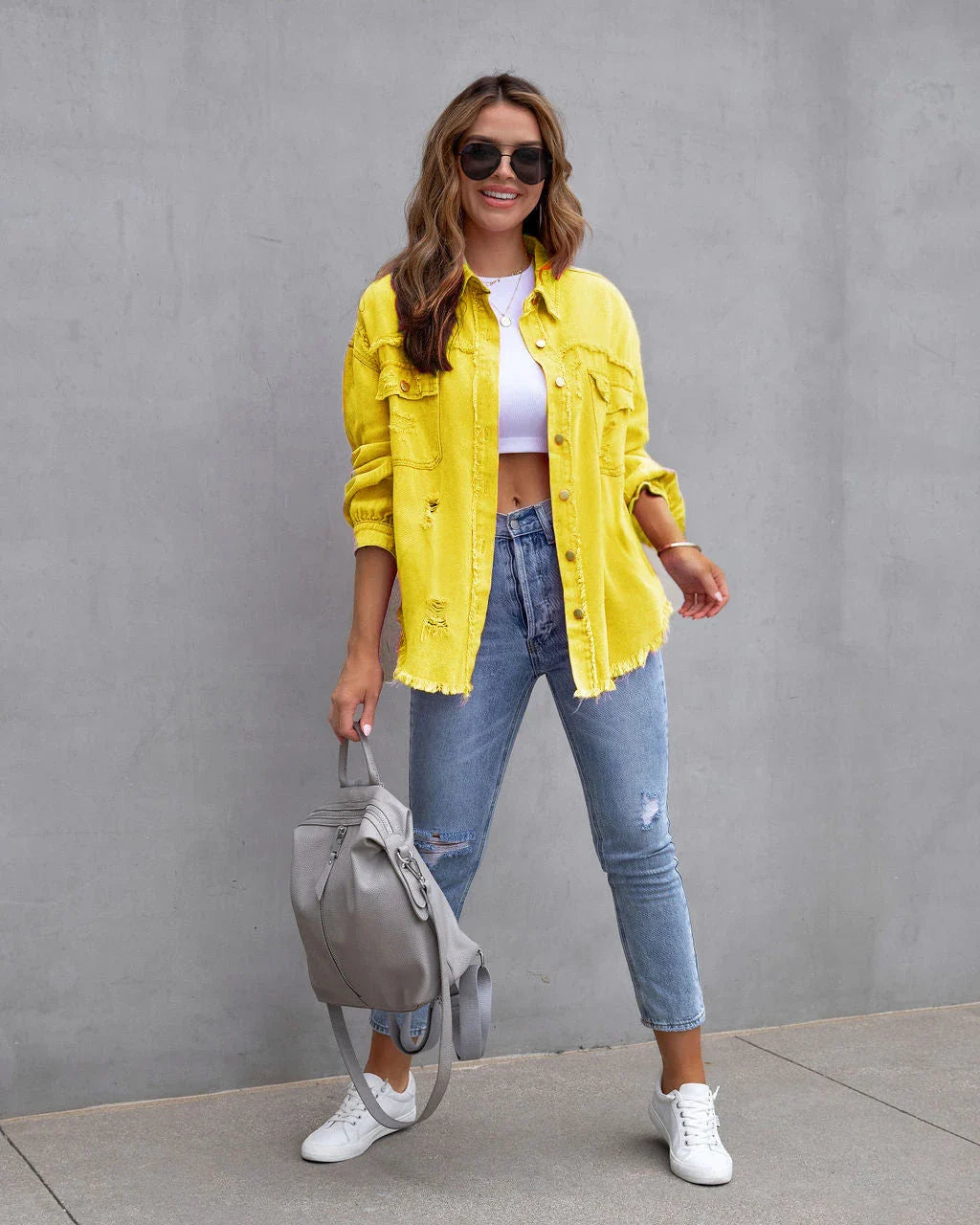 Stylish ripped casual jacket for women in a variety of vibrant colors and sizes