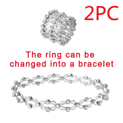 2-in-1 folding retractable rings bracelet with rhinestone detail, adjustable design