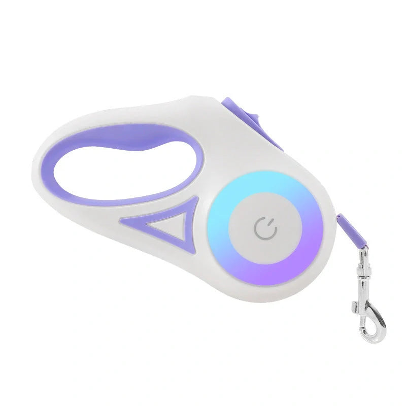 Retractable dog leash with automatic brake system in dream purple, sunshine orange, and mint green