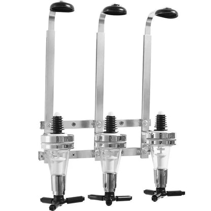 Stainless steel wall mounted liquor dispenser with spring-loaded bottle holder
