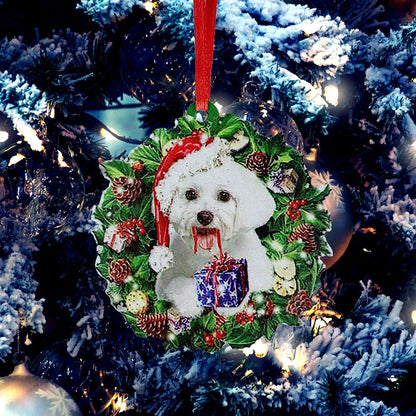 Personalised wooden Christmas ornament with geometric design and painted finish
