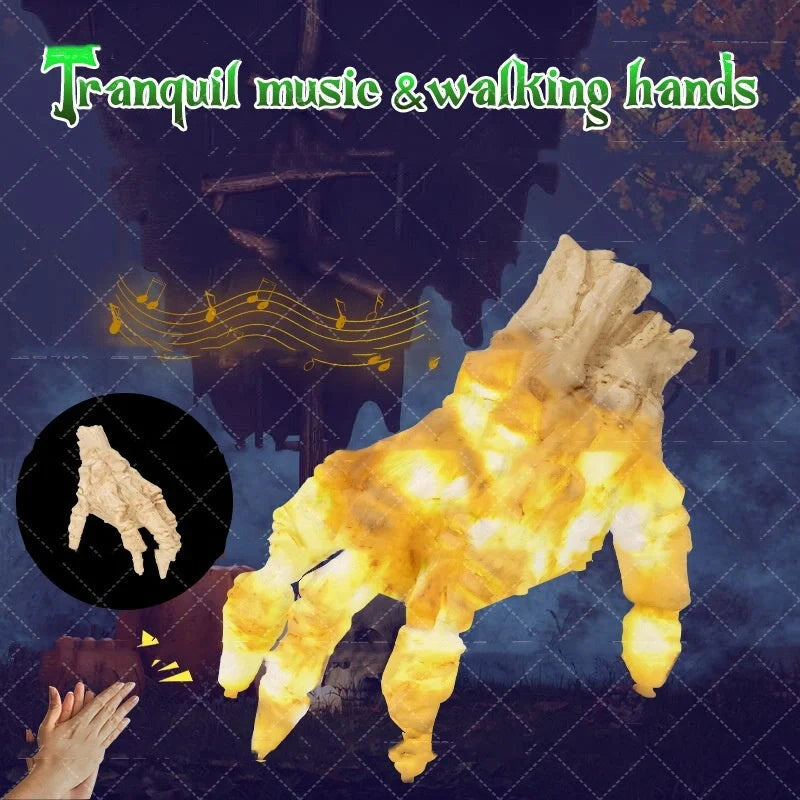 Realistic glowing zombie hand Halloween decoration with spooky sound and movement
