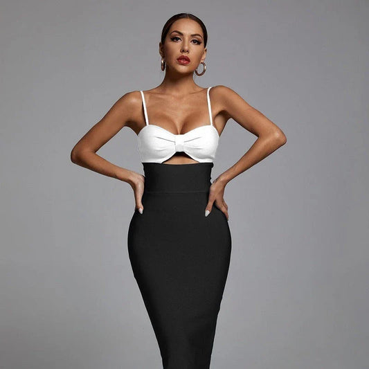 Elegant halter neck bandage dress in various colours with a unique hollow waist design
