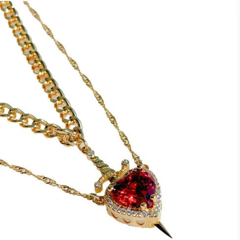 Exquisite Heart and Sword Couple Necklaces in gold and silver, symbolising love and protection