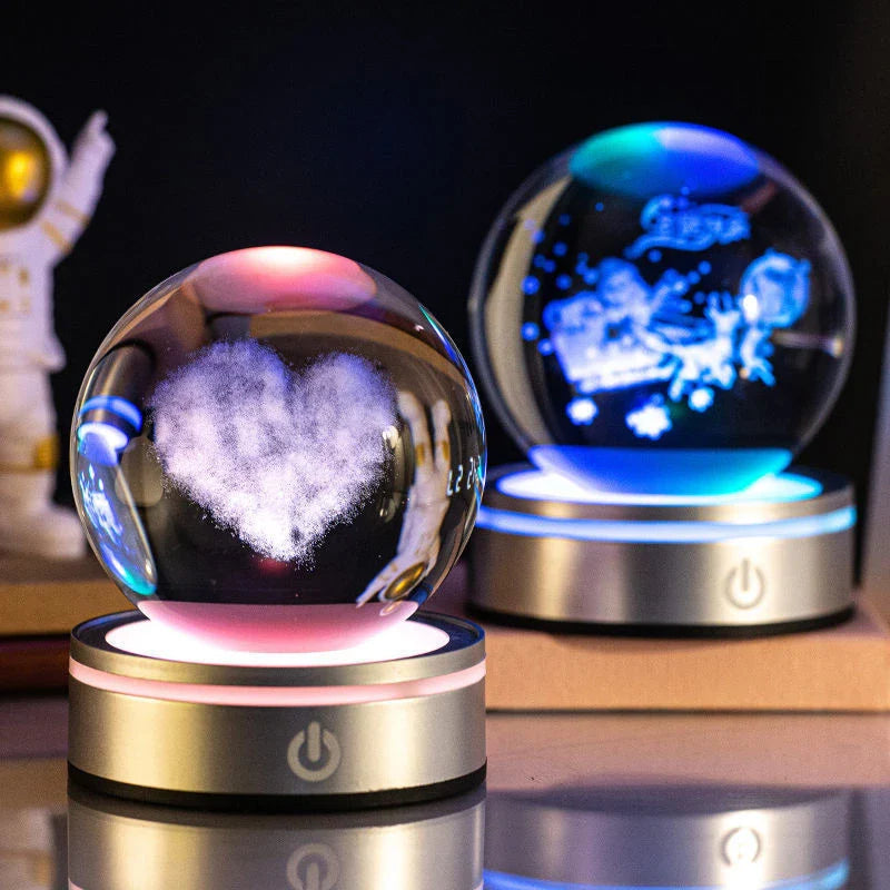 Captivating 3D crystal night lamp with intricate patterns and warm, soothing LED illumination for enchanting home decor