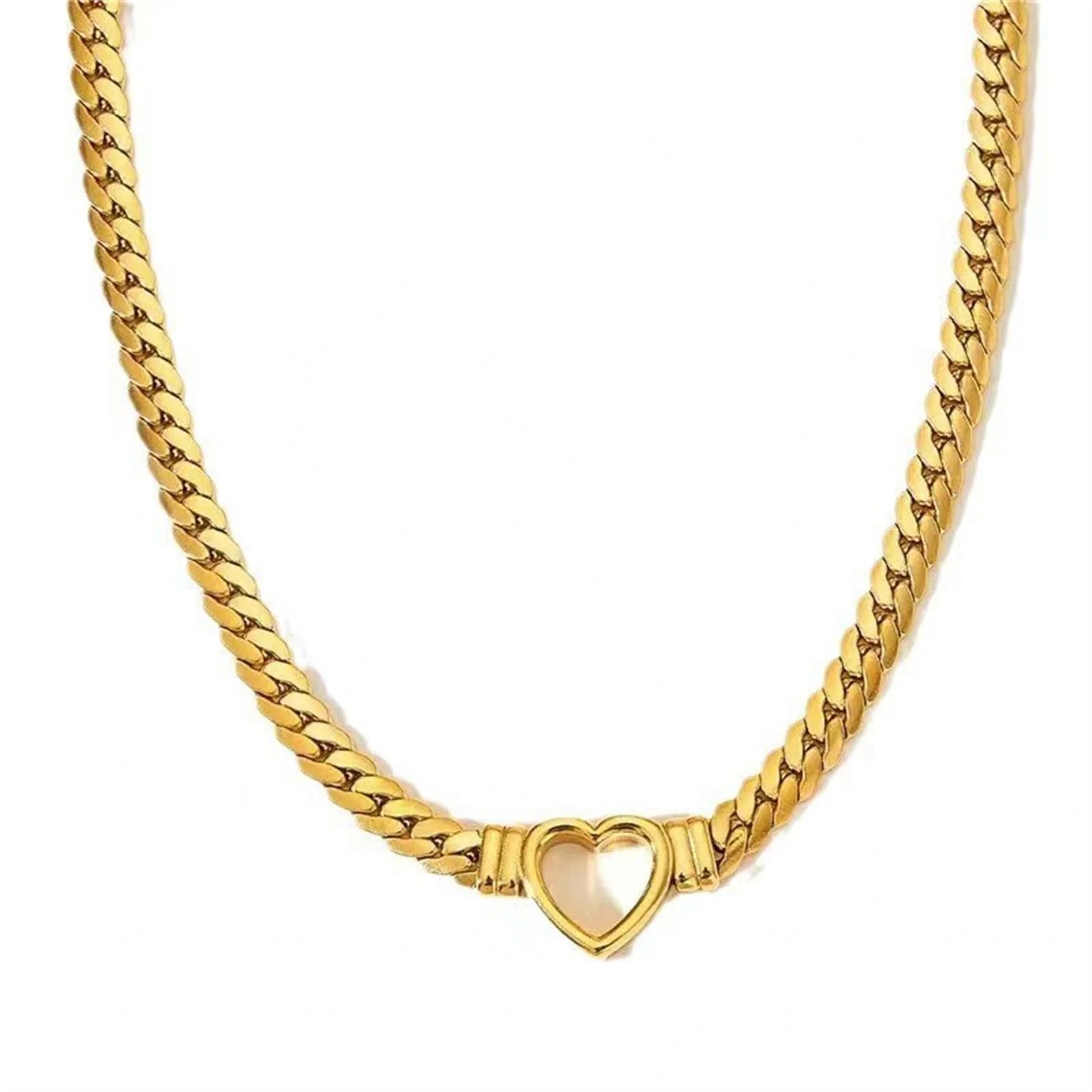 Personalised love chain necklace and bracelet set in titanium steel with heart-shaped design