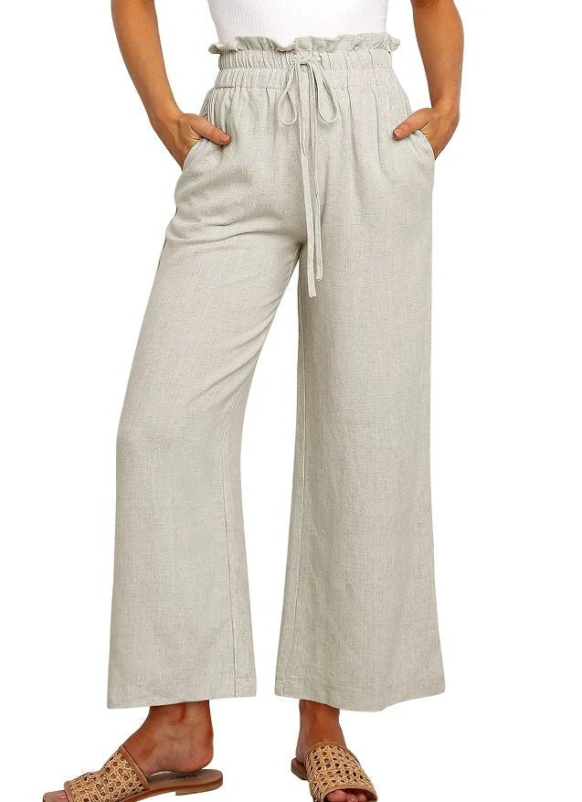Stylish elastic waistband wide leg cropped pants in various colors