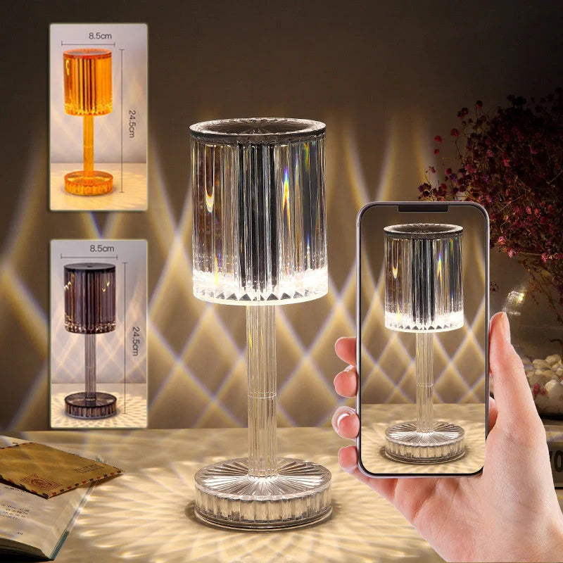 Elegant crystal table lamp with dimmable LED and touch control for home and hotel decor