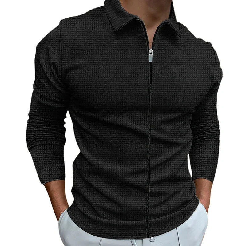 Men's waffle-style zipped lapel jacket in various colours for outdoor sports