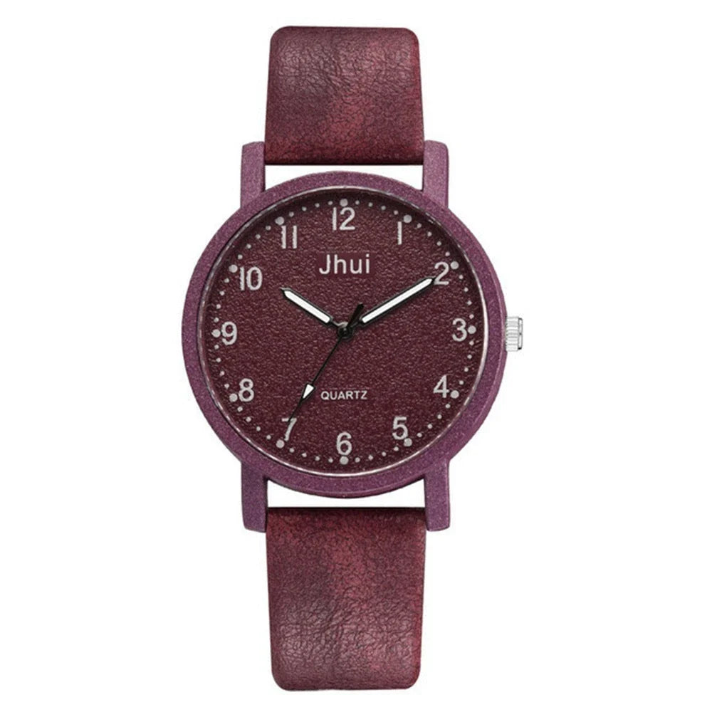 Stylish analog quartz watch for women with stainless steel clasp and PU leather strap in various colors