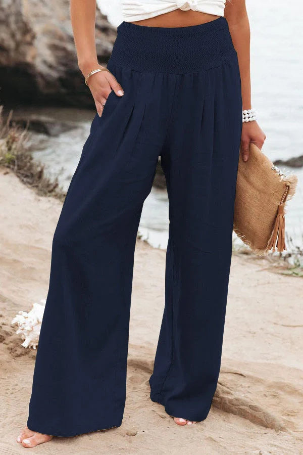 Women's stylish cotton linen wide leg trousers in various colours
