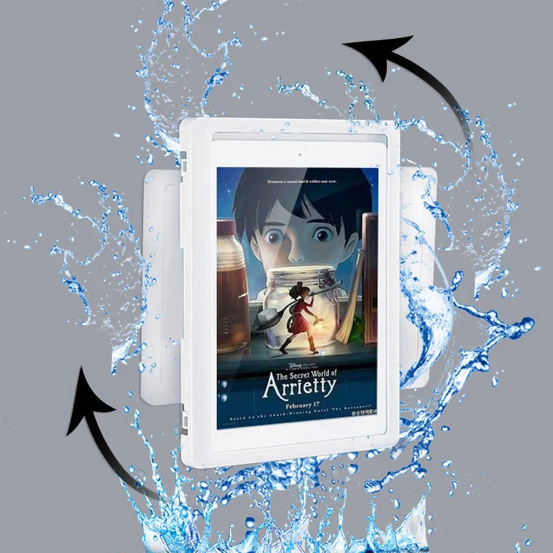 Waterproof shower phone holder with touch screen access and anti-fog window
