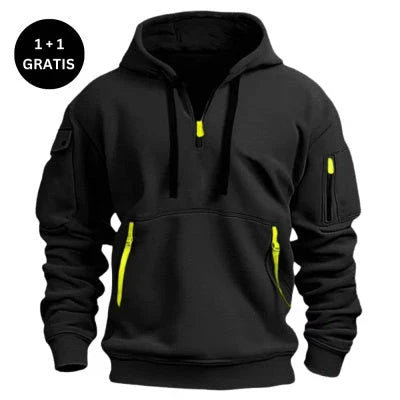 Cozy Hooded Pullover in Black, Navy Blue, Khaki, and Light Gray Colors