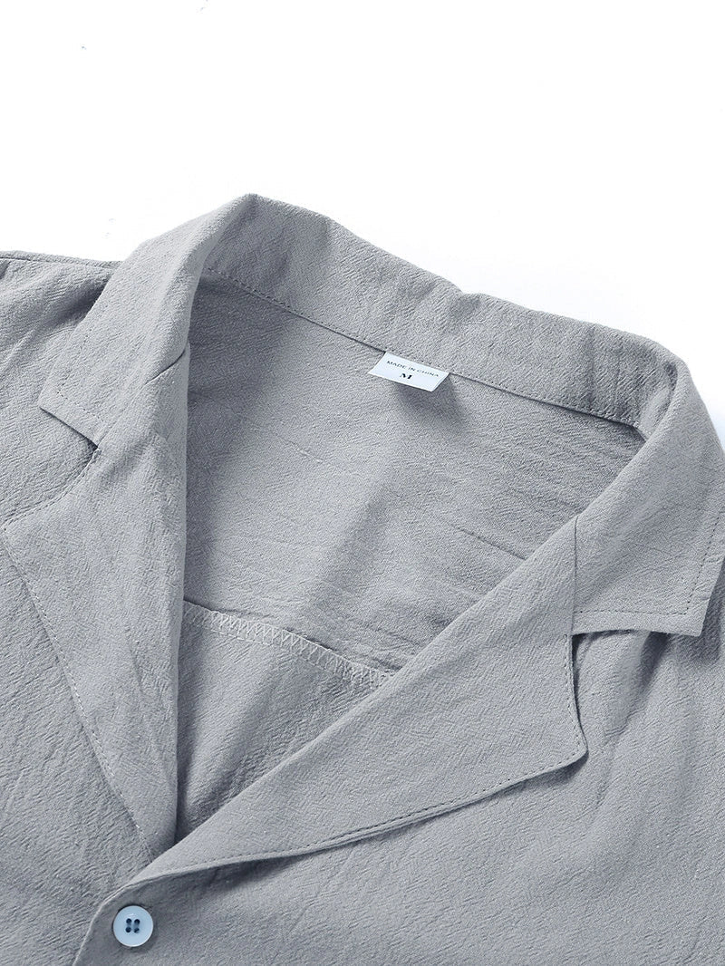 Men's casual linen-cotton blend short sleeve button-down shirt in various colours