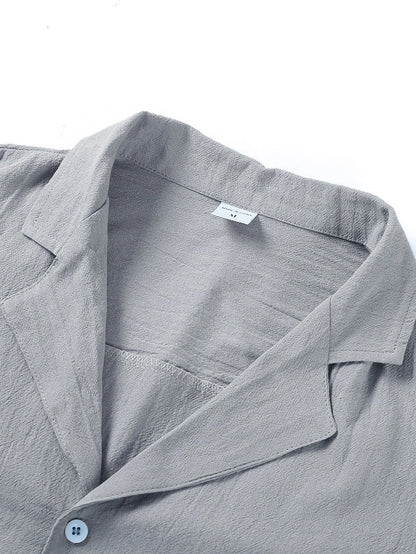 Men's casual linen-cotton blend short sleeve button-down shirt in various colours