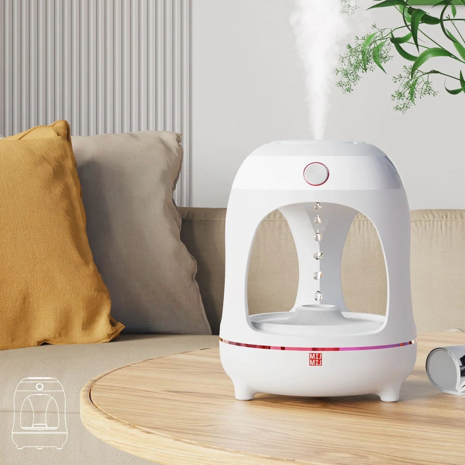 Levitating Water Drops Humidifier with LED night light on a desk