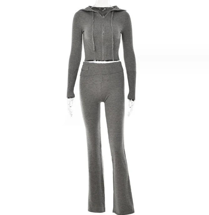 Stylish hoodie suit set with cozy hoodie and high-waisted pants in various colors