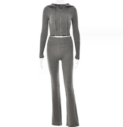 Stylish hoodie suit set with cozy hoodie and high-waisted pants in various colors
