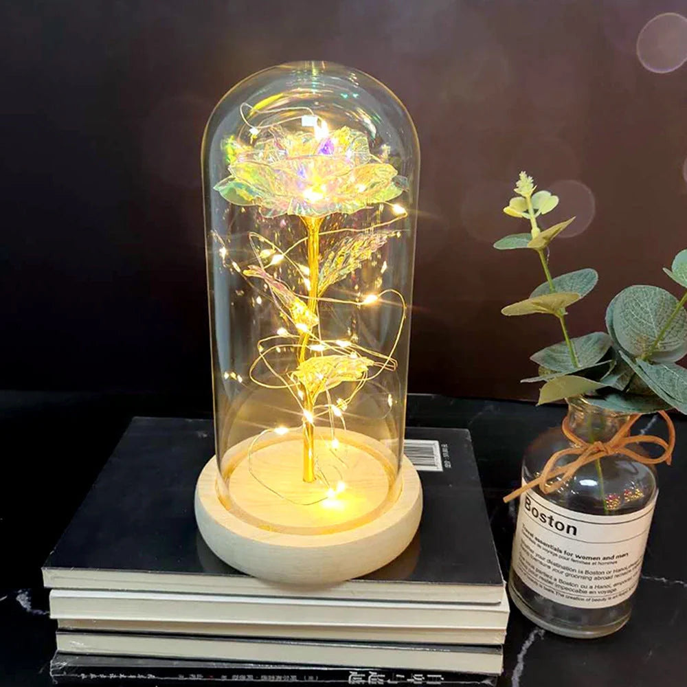 Immortal simulation rose with luminous LED ornament in various colours for wedding and party decor