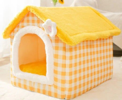 Cozy pet hideaway: Plush, foldable dog house and cat bed in various stylish designs