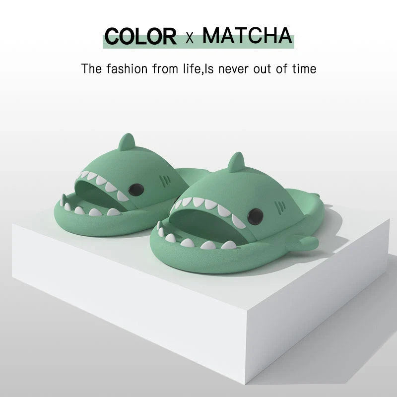 Cozy shark-themed slippers made of plush EVA material for indoor and outdoor wear with customized support