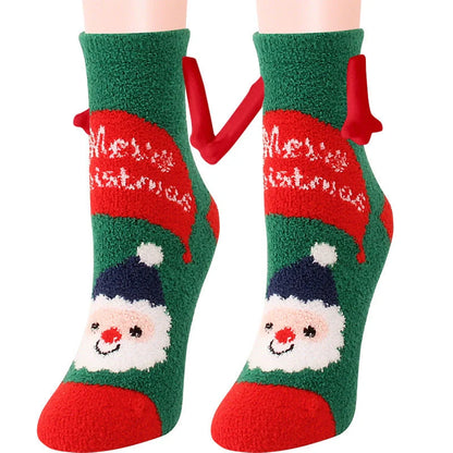 Christmas couple socks with magnetic suction feature for hand holding, festive 3D animal patterns