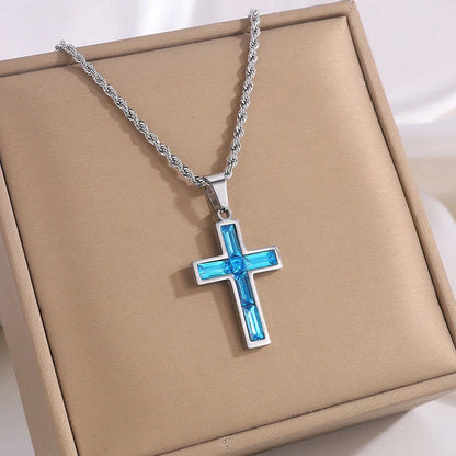 European and American style titanium steel diamond cross necklace with no colour fading