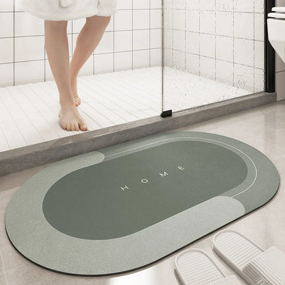 Plush, machine-woven bathroom mat with non-slip surface, available in rectangle and oval shapes in a variety of colours.