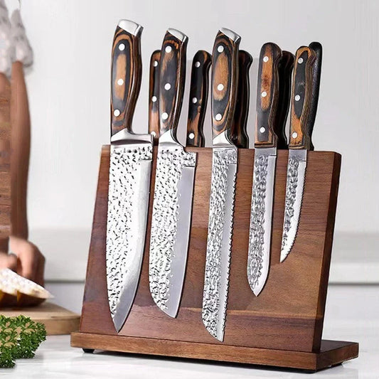 Solid wood magnetic knife holder for kitchen organisation