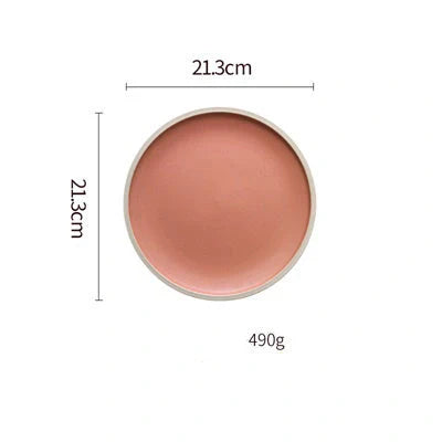Pure Colour Matte Ceramic Plate Set with sesame point glaze in pink, grey, white, and blue