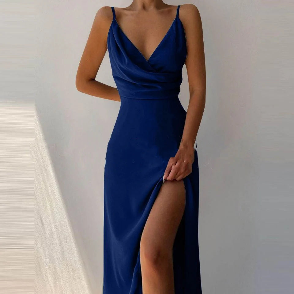 V-neck Slip Dress with floral print and side slit in various colours