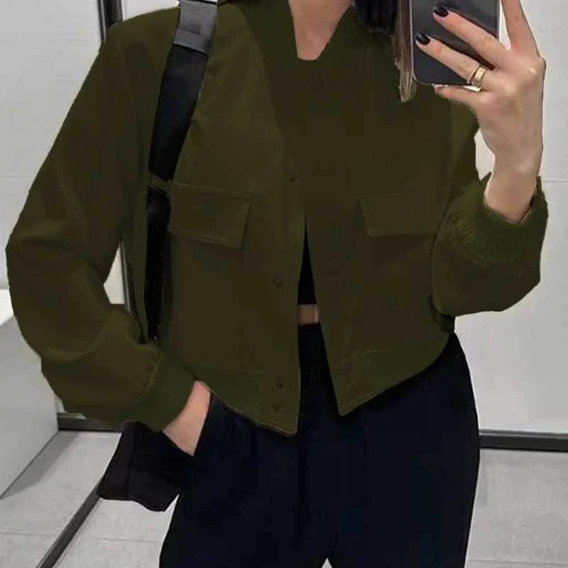 Women's stand-collar jacket with big pockets in various colours