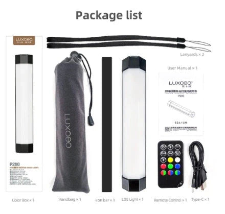 Vibrant LED photography lighting wand with wireless remote control, offering customizable color and brightness for creative lighting solutions