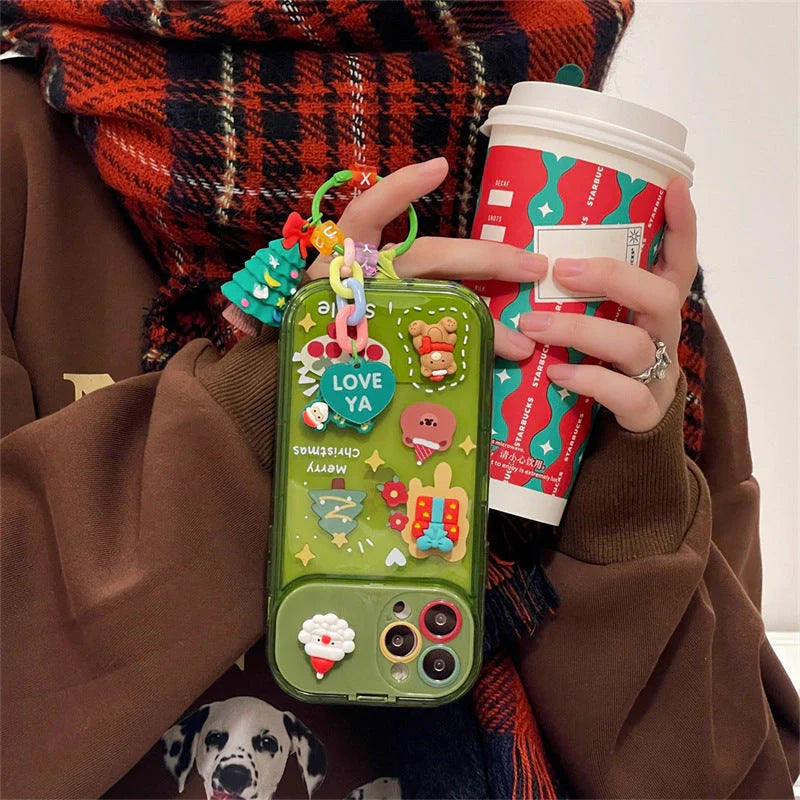 Festive Christmas Santa Claus Elk Hat Pendant Flip Phone Case for iPhone with 3D design
