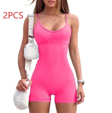 Premium workout jumpsuit with spaghetti straps, available in a variety of vibrant colors for an elevated fitness style
