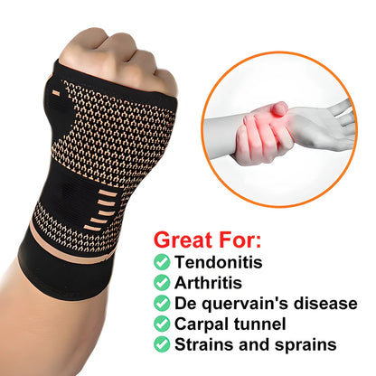Premium copper compression wrist brace with breathable fabric for sports and active lifestyles