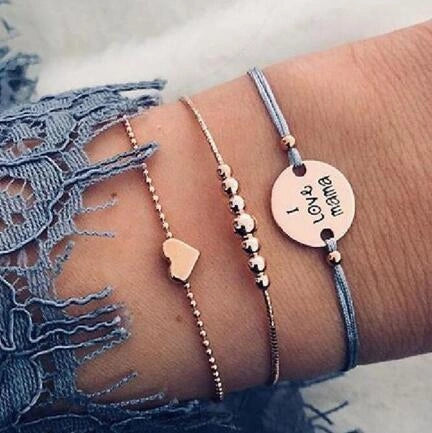 Bead Chain Bracelet Set featuring star and moon design in alloy material