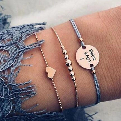 Bead Chain Bracelet Set featuring star and moon design in alloy material