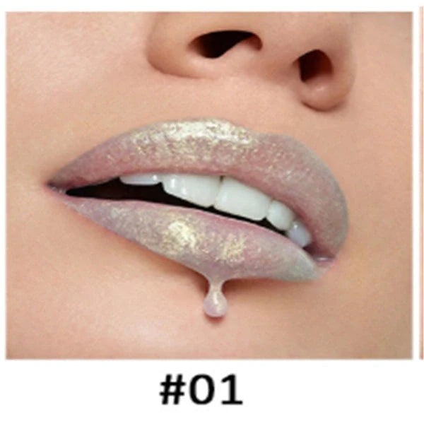 Polarized lip gloss in six vibrant shades, showcasing high-shine finish and vitamin E enrichment