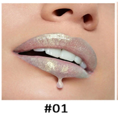 Polarized lip gloss in six vibrant shades, showcasing high-shine finish and vitamin E enrichment