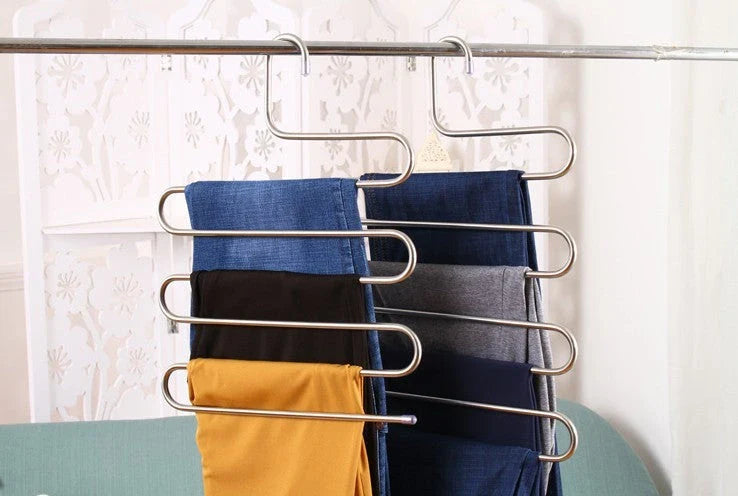 Sturdy and Stylish 5-Tier Pants Rack in Stainless Steel, Designed to Maximize Closet Space and Organize Pants, Jeans, and Trousers