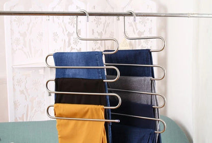 Sturdy and Stylish 5-Tier Pants Rack in Stainless Steel, Designed to Maximize Closet Space and Organize Pants, Jeans, and Trousers