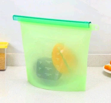 Premium silicone food storage bags in various colours, featuring airtight seals and reusable designs